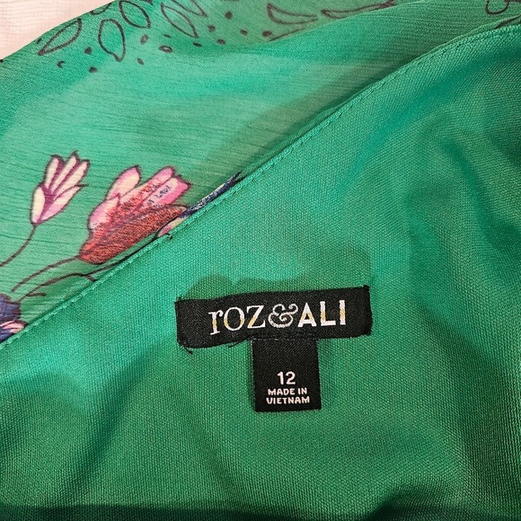 Roz & Ali Floral Green One-Shoulder Asymetrical Dress Size 12 - Picture 7 of 13